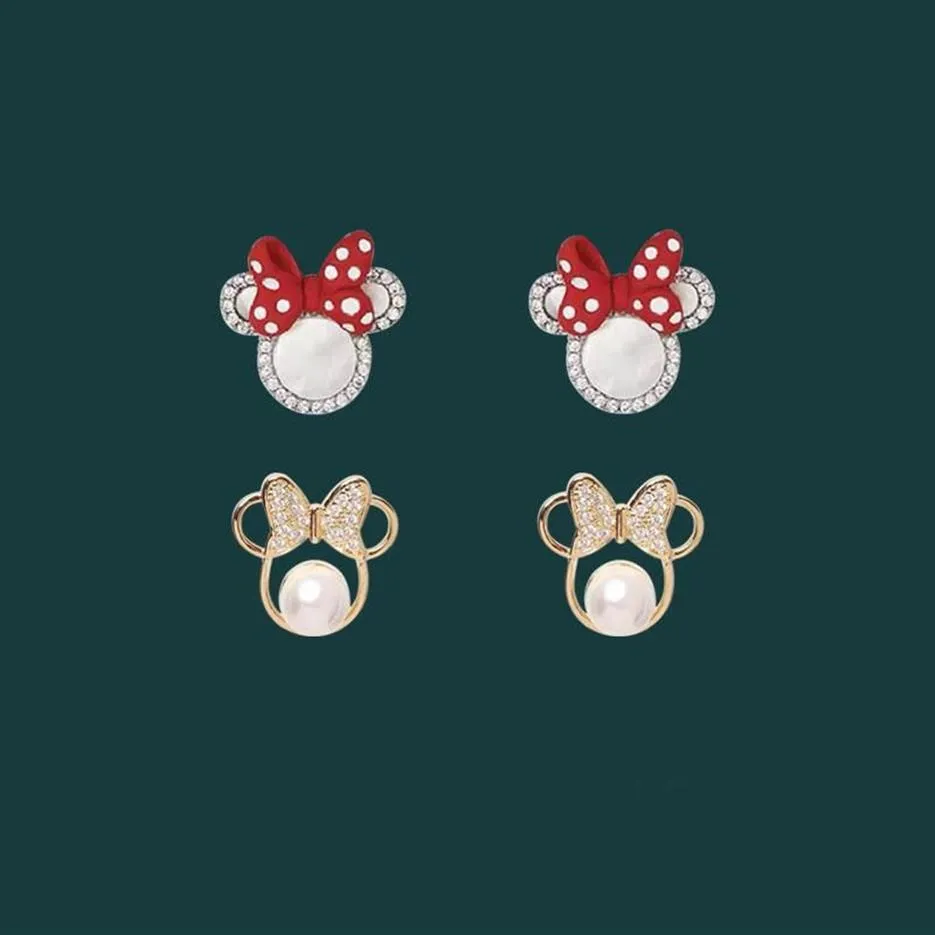 Stud Bow Cute Earrings Whole Pearl Mouse Crystals Cartoon Jewelry For Women 2021 Trend Anime Charm Wedding Accessories270l