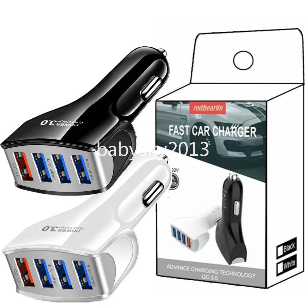 Cargador rápido rápido 4 puertos USB 7A 3.1A QC3.0 Cargador de coche 30W Adaptadores de corriente automáticos para Iphone 14 15 11 12 13 Samsung Lg B1 con caja al por menor