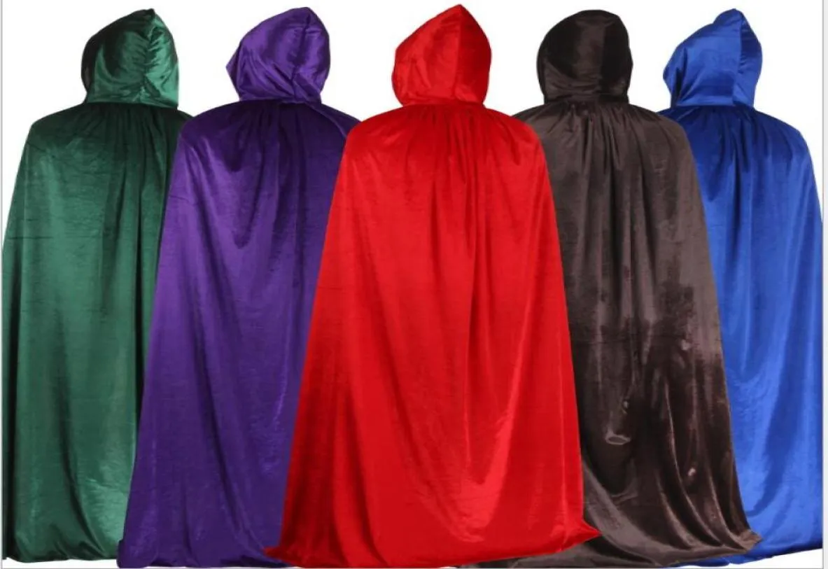 Festive Party Supplies clothes Halloween velvet cloak cosplay long black hooded cloaks thick death magic robe party fancy women gi5842563