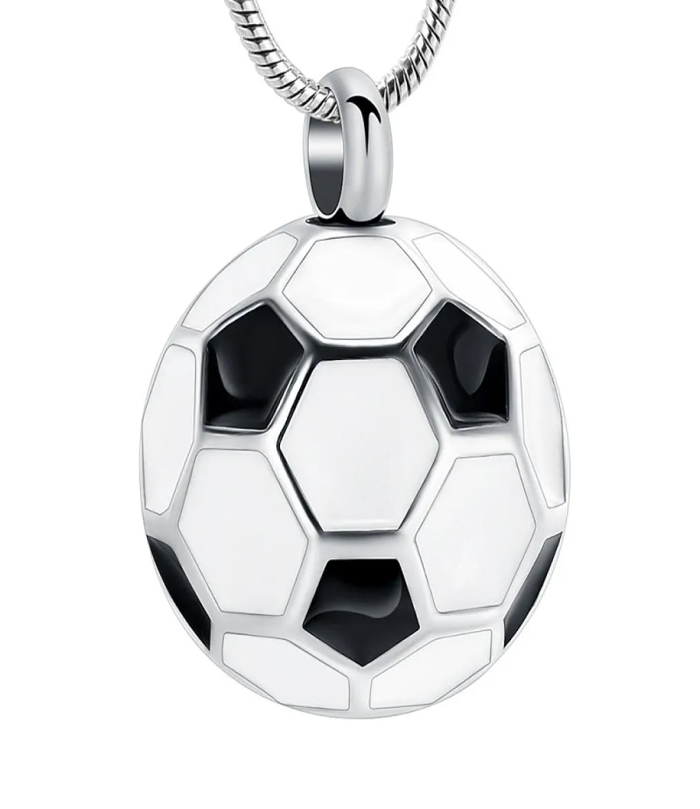 IJD10749 Rostfritt stål Soccer Ball Cremation Charm Urn Pendant Hold Human AshesblackWhite Enmael Football Memorial Jewelry4204399