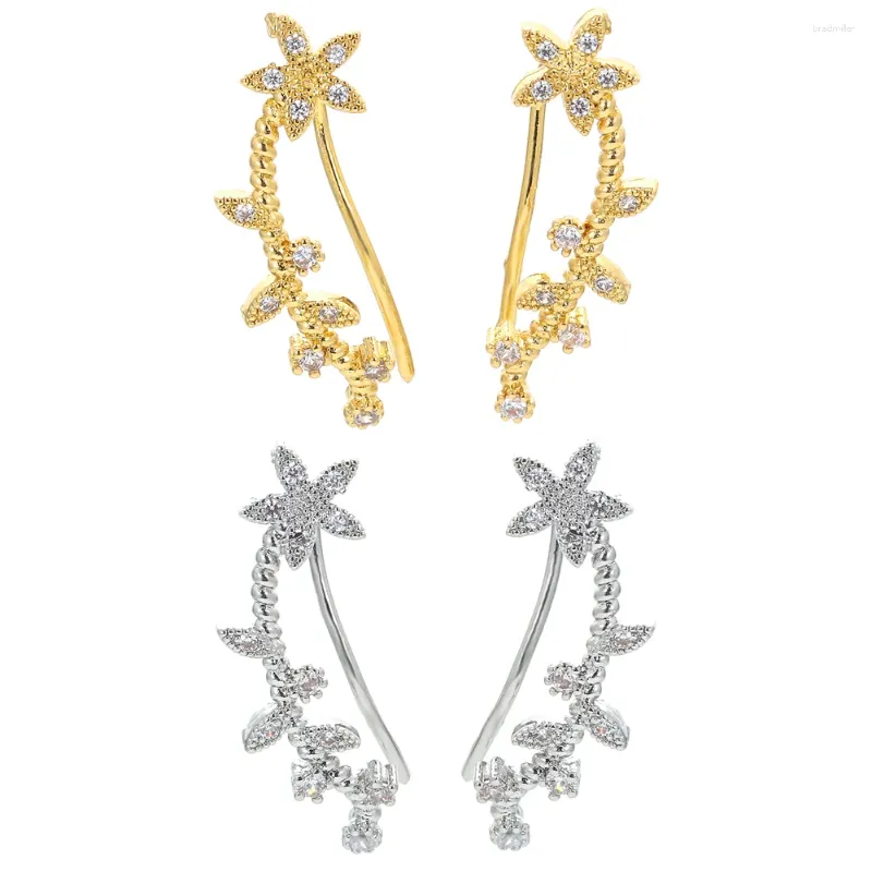 Boucles d'oreilles EYIKA Exquis Fleur Cristal Zircon Oreille Manchette Or Argent Couleur Symétrie Piercing Boucle D'oreille Crawler Pour Femmes Bijoux