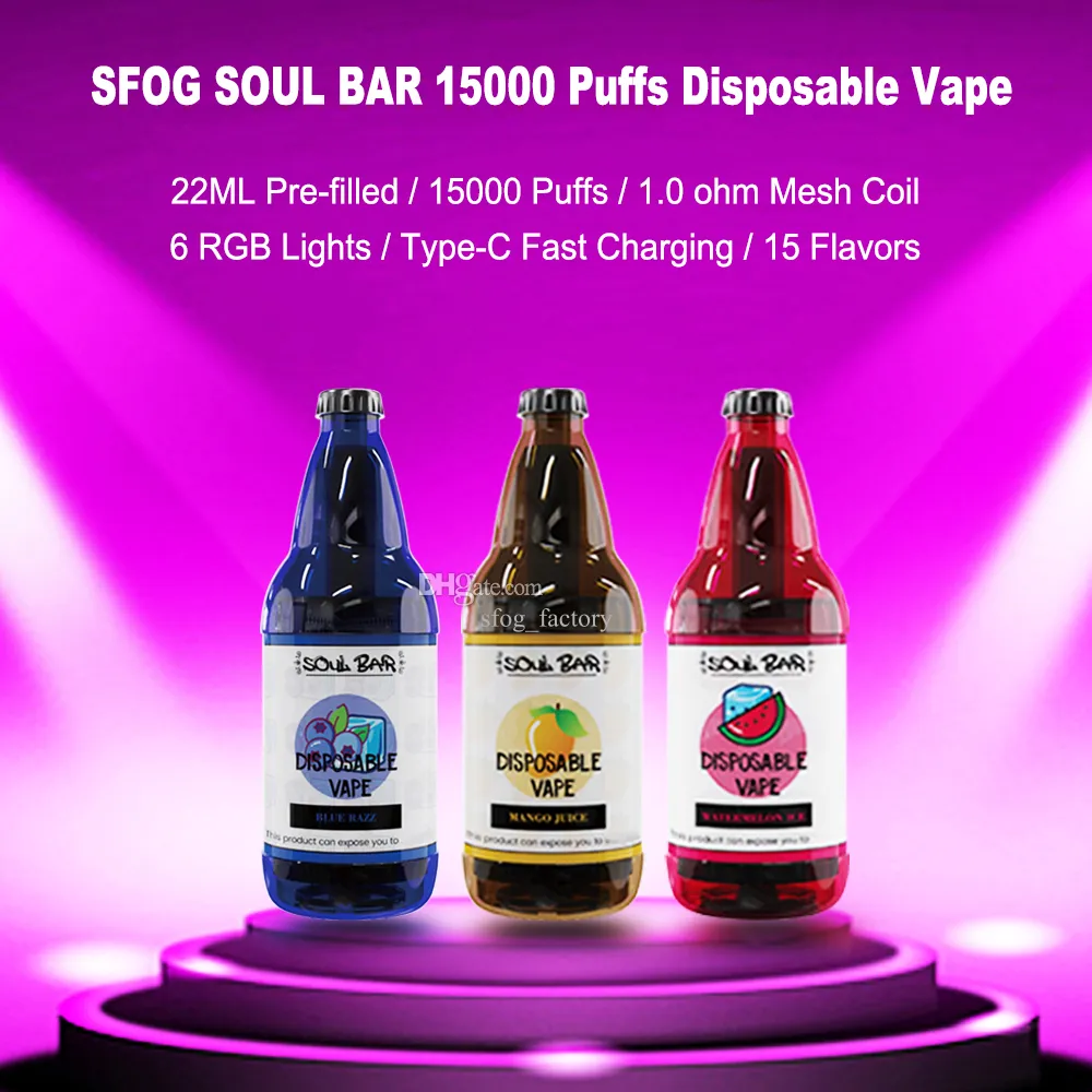 Original SFOG Soul Bar 15000 Puffs E Cigarettes Disposable Vape 22ml