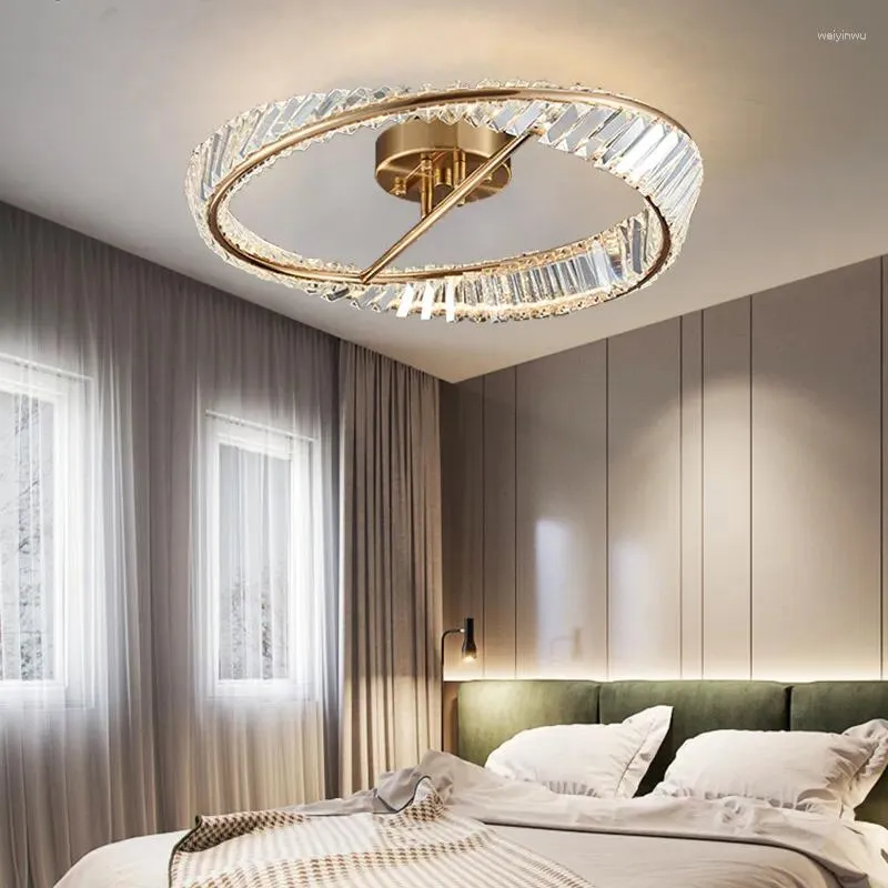 Plafonniers LED modernes anneaux de cristal lampe dimmable lustre d'or pour salon salle à manger chambre intérieur décoration de la maison luminaires