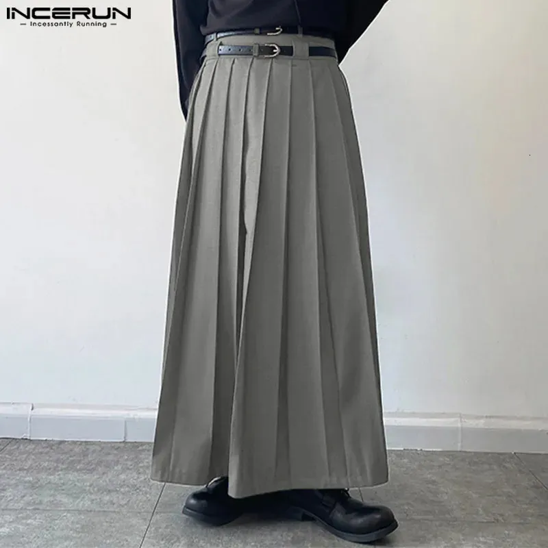 Men's Pants Men Casual Skirts Solid Color Pleated Zipper Loose Trousers Personality Streetwear Leisure Fashion Men Skirts S-5XL INCERUN 231130