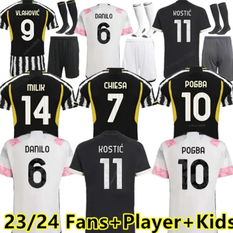 23 24 Fußballtrikots CUADRADO CHIESA VLAHOVIC Fan Player Version 2023 2024 BONUCCI JuventuS Fußballtrikots Kit DI MARIA Fußballuniform Maglie Da Calcio Männer Kinder Set