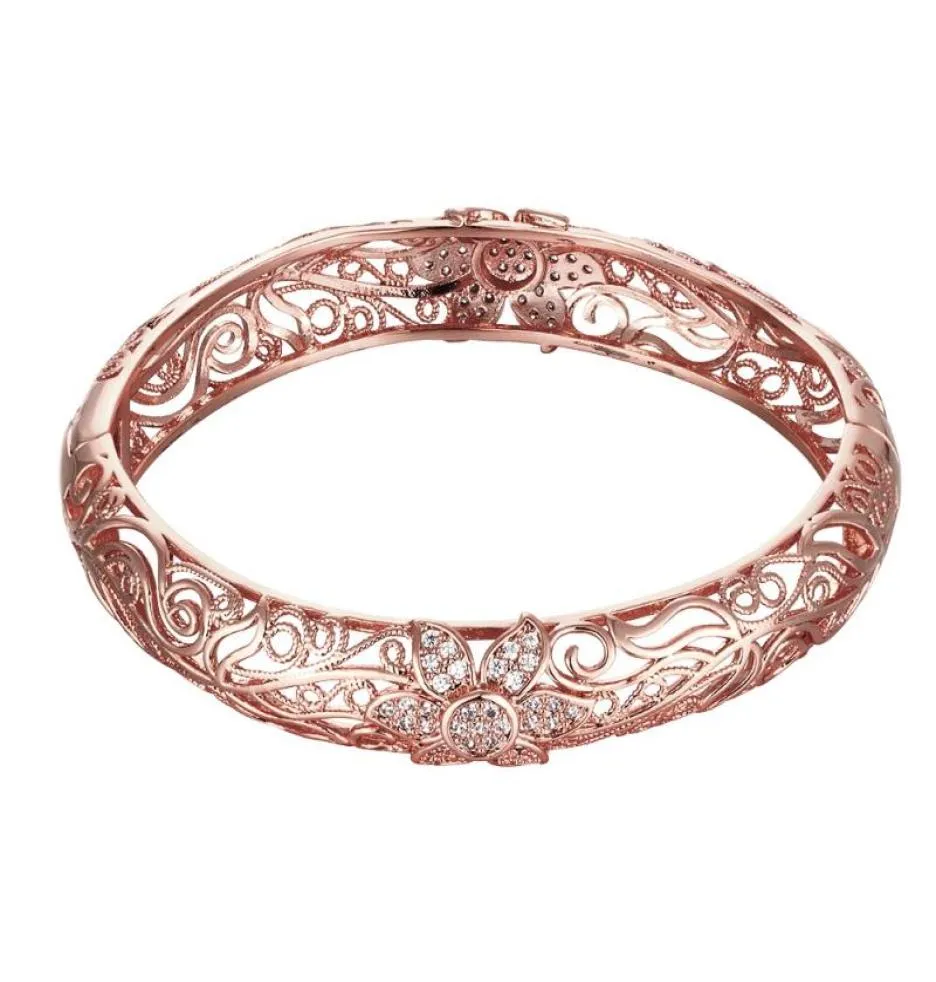 Bracelets en filigrane rétro femmes exquis couleur or Rose bracelets en Zircon cubique motif ethnique accessoires de bijoux creux pour Lady2566666