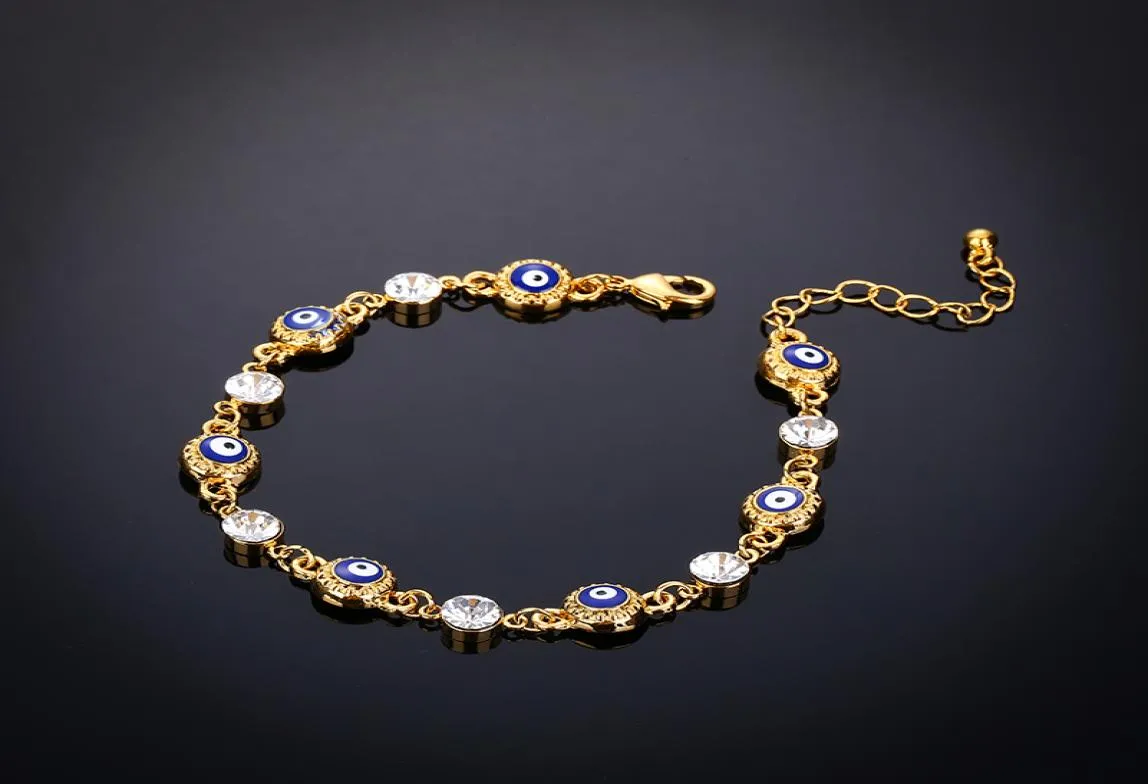 Bijoux fantaisie 7 Bracelet œil bleu turc plaqué or, jamais décoloré, cristal mauvais œil bleu, bracelets à breloques pour femmes 1517166