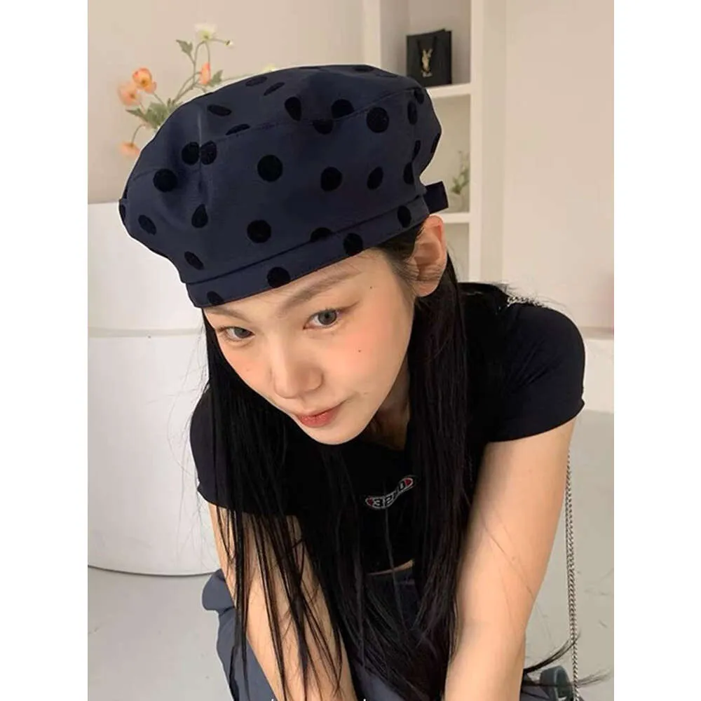한국 23SS New Wave Point 봄 여름에 여성을위한 조절 가능한 베레모, 독특하고 다재다능하고 달콤하고 얇은 화가 모자