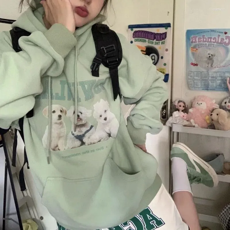 Sweats à capuche pour femmes surdimensionné coréen imprimé animal Kawaii sweats à capuche femmes Y2k Harajuku vert doux hauts Sudaderas pulls toute la saison