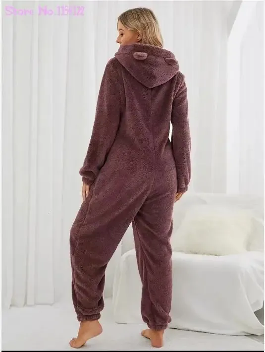 Kvinnors sömnkläder onesies fleece jumpsuits med dragkedja sömnkläder enhörning övergripande huv pyjamas för kvinnor vinter varma pyjamas 231130