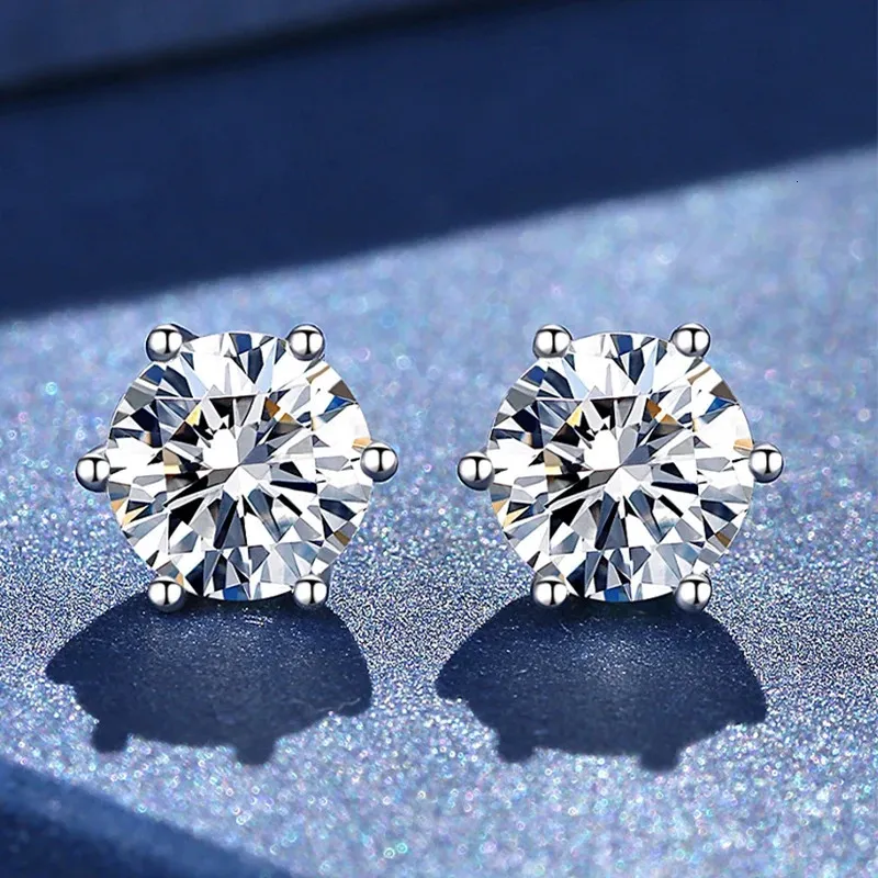 Stud Aeteey Real Diamond Coldings D Color 1ct 925 Srebrny srebrny sześć kolczyków prongowych biżuteria ślubna dla kobiet 231130