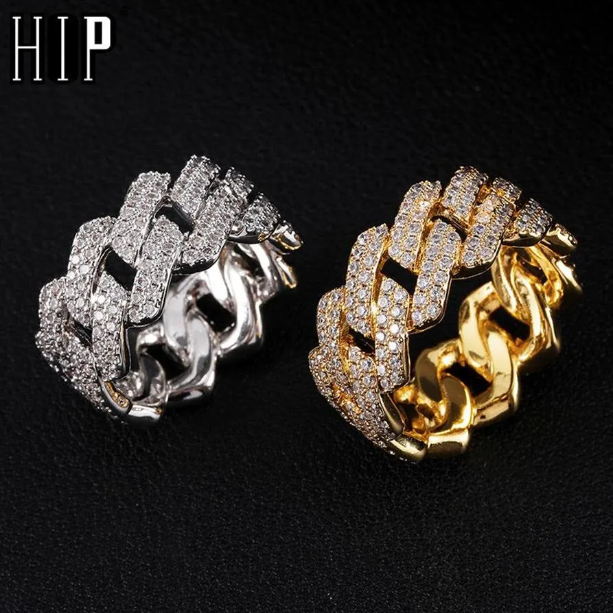 Hip Hop lodowe bling urok kubański pierścionek z poduszki męski Złoty Kolor Pierścień Cuubic Zirkonia For Men Kobiet Biżuteria Y0122340p