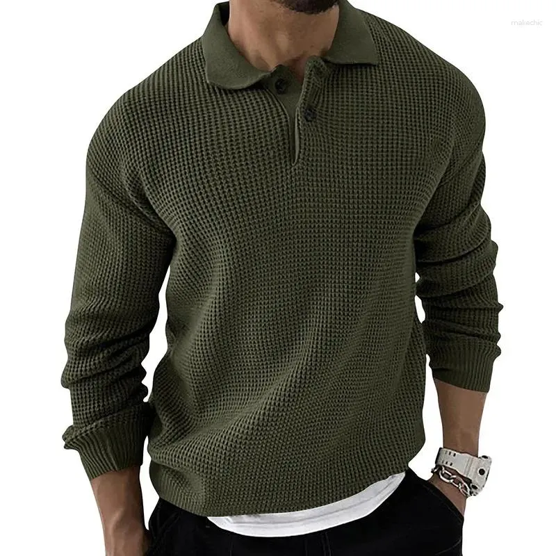 Herrtröjor Autumn Winter Sweater Sticked Polo Shirts Lapel Solid Pullover Social Streetwear Casual Business Clothing Tops