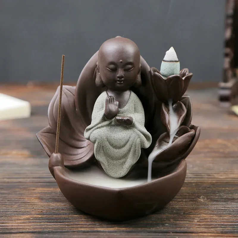 Dekorativa föremål Figurer Purple Sand Home Zen Buddha Statue Erbjudande rökelse - Inomhusvattenspedestal - Psykologisk botande rökelse 231130