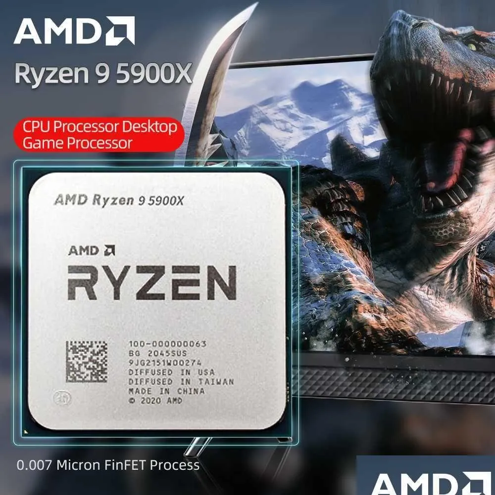 Cpus Amd Nieuwe Ryzen 9 5900X 3,7 Ghz 12-Core 24-draads CPU-processor Am4 Gamer R9 Onderdelen Accessoires 7Nm 64M 100-000000061 Drop Delivery Otdid