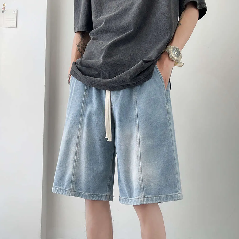 Jeans Men Denim For Boy S Summer Shorts Light Blue Black Loose Fit Wide Leg Drawstring Knee Length