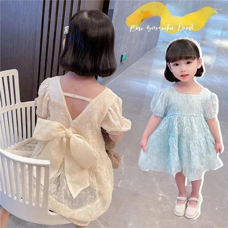 Mädchen Kleider Eingetroffen Kleinkind Baby Mädchen Kurze Puffärmel Open Back Zipper Kleid Sommer Party Prinzessin Kleidung