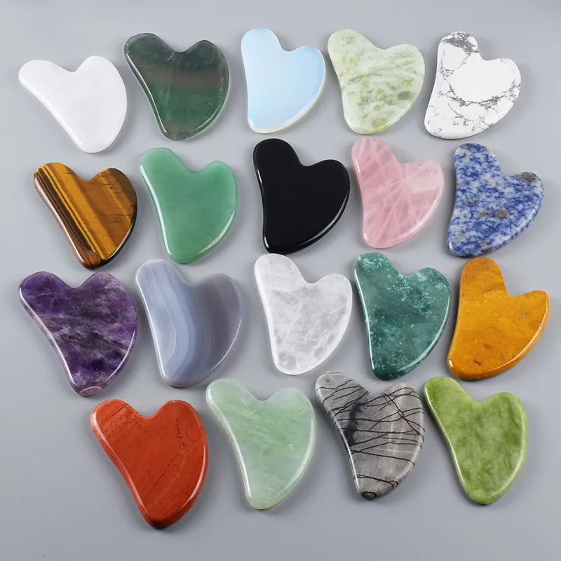 Hartvormige gezichtszorg Jade Gua Sha Tool Natural Stone Rose Quartz Amethyst Guasha Scraper Massager Neck Huid Schraap Massage Schoonheidsproducten