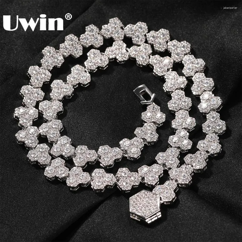 Chaînes UWIN 10mm Honeycomb Tennis Chaîne Colliers pour femmes Glacé Coupe ronde Cubique Zircone Mode Bijoux Cadeau