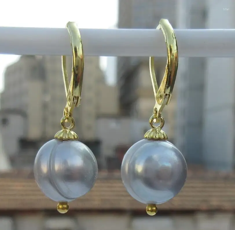 Dangle Earrings Huge Charming Pair OF 11-10mm South Sea Gray Pearl Earring14k/20