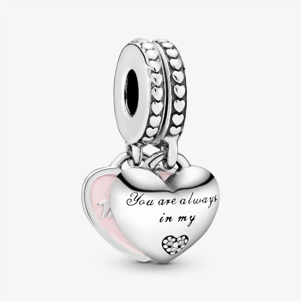 100% 925 Sterling Silver Madre Figlia Cuori Ciondola Pendenti E Ciondoli Misura Originale Europeo Braccialetto di Fascino Moda Donna Matrimonio Engagem264A