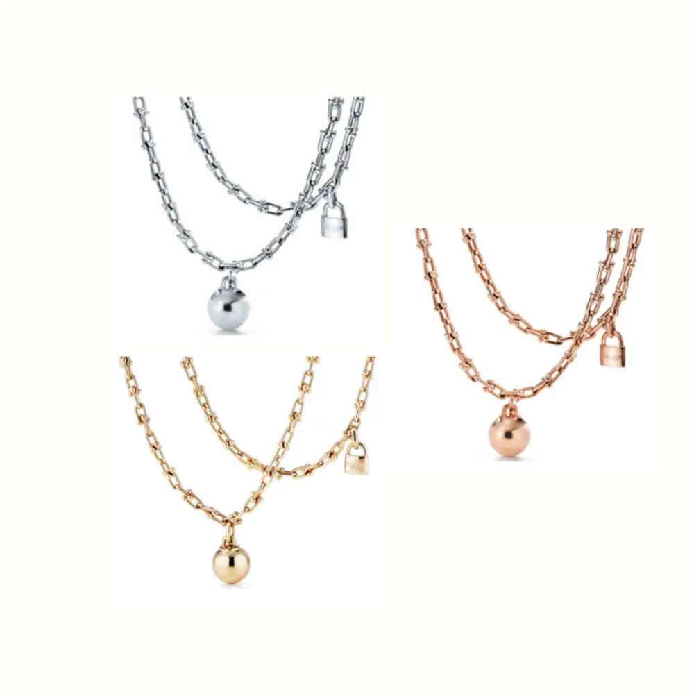 Blue box TF Classicdesigner tiff necklace top Feng T Home Silver Ball Lock Head Pendant with Gold Plated Collar Chain Pedicle and Ushaped Double Layer Necklace