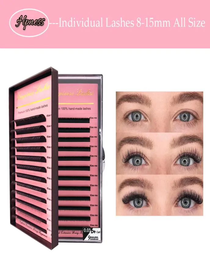 HPNESS Eyelash Extension 3D الفردي الرموش جميع الأحجام 815 ملم طول مختلط في صينية واحدة اللون الطبيعي غير stiky8048647