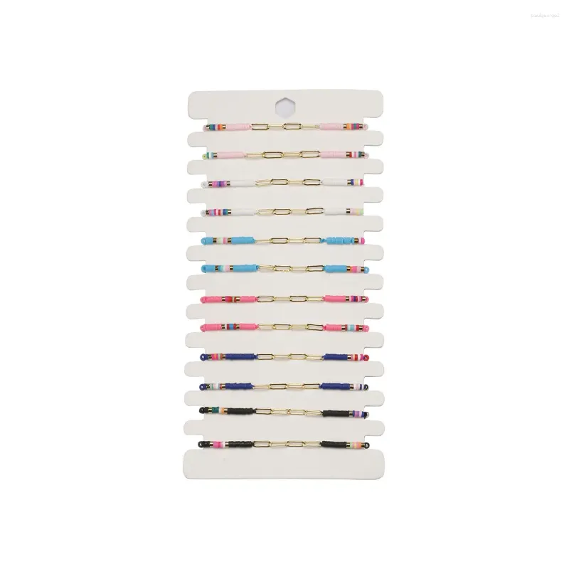 Bracelets de charme 12pcs multicolore 3mm Heishi polymère perles d'argile bracelet chaîne plaquée or véritable à la main été beachwomen bijoux réglables