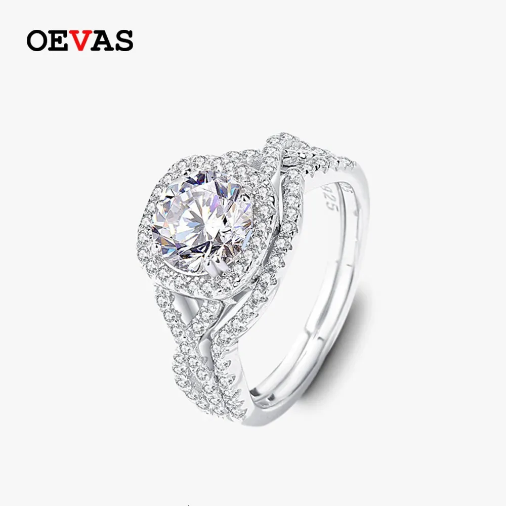 Bröllopsringar Oevas 100 925 Sterling Silver 1 5Carat Round Ring Set For Women Engagement Bridal Band med GRA Fine Jewelry 231201