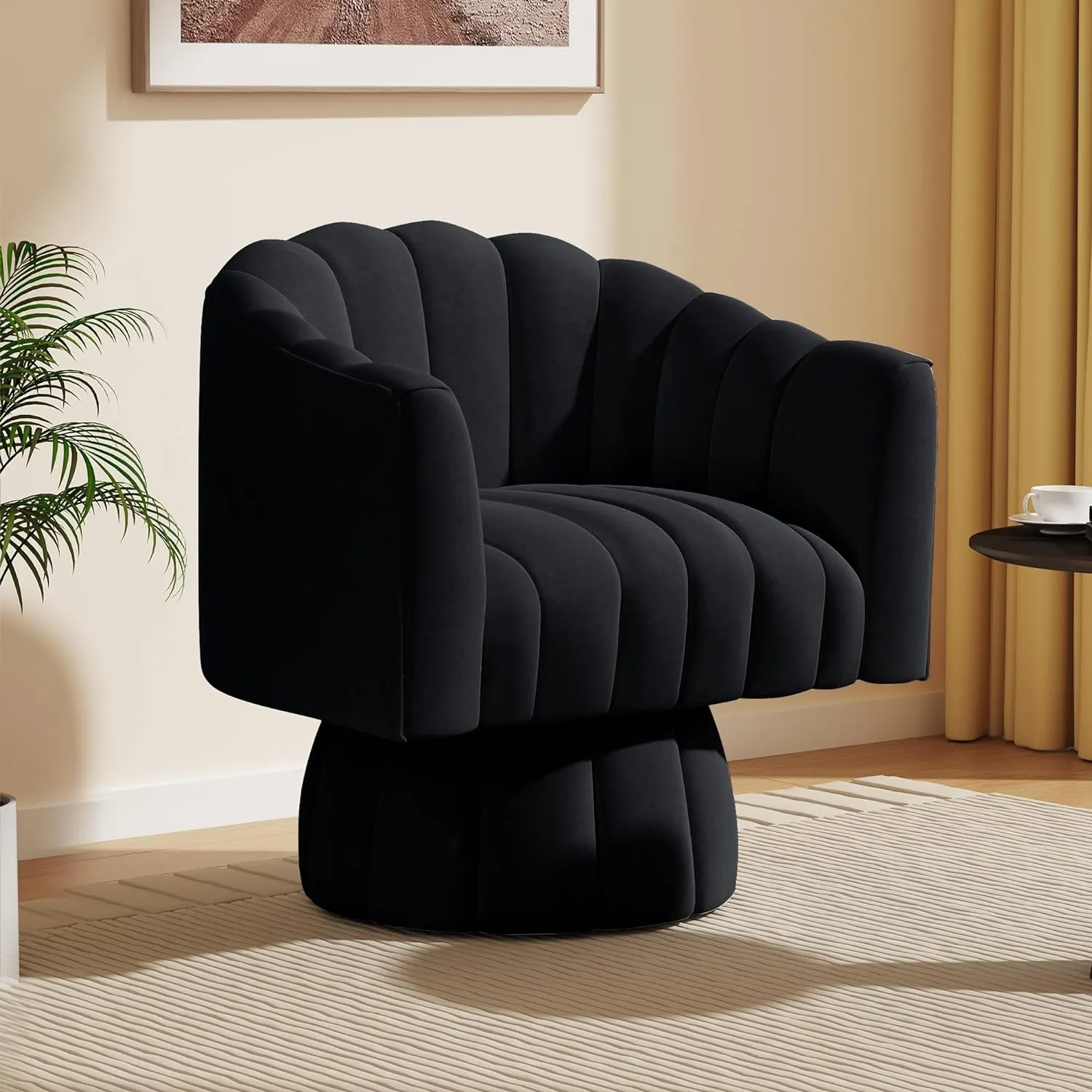 Dewhut mid century 360 degree rotating embrace bucket sofa chair wide cushioned round armchair plush velvet fabric chair living room bedroom