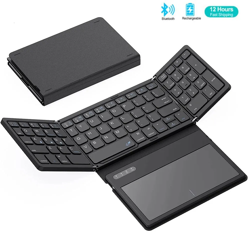 Claviers Clavier Bluetooth pliable rechargeable avec grand pavé tactile Tri pliant Ultra mince voyage 231130