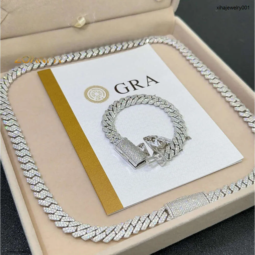 Pendanthalsband designer för män fina smycken passera diamanttestare isad ut miami kedja halsband 925 sterling silver 14mm kubansk länk kedja moissanit