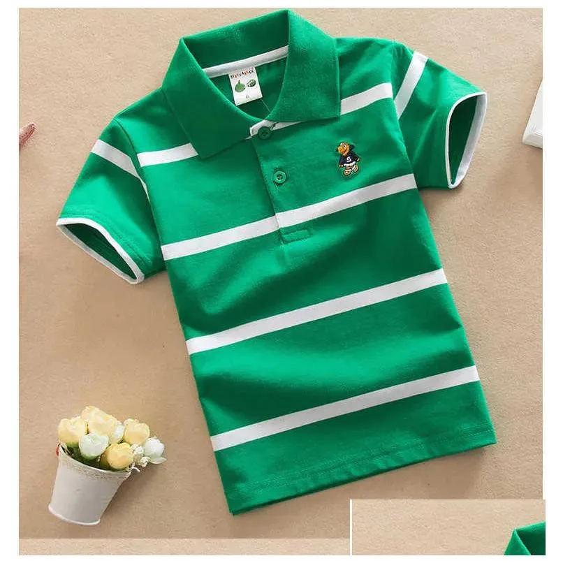 Polo Shirts for Boys Pinstripe Kids Brand Designer Cotton Clothes Grade School Big 210529