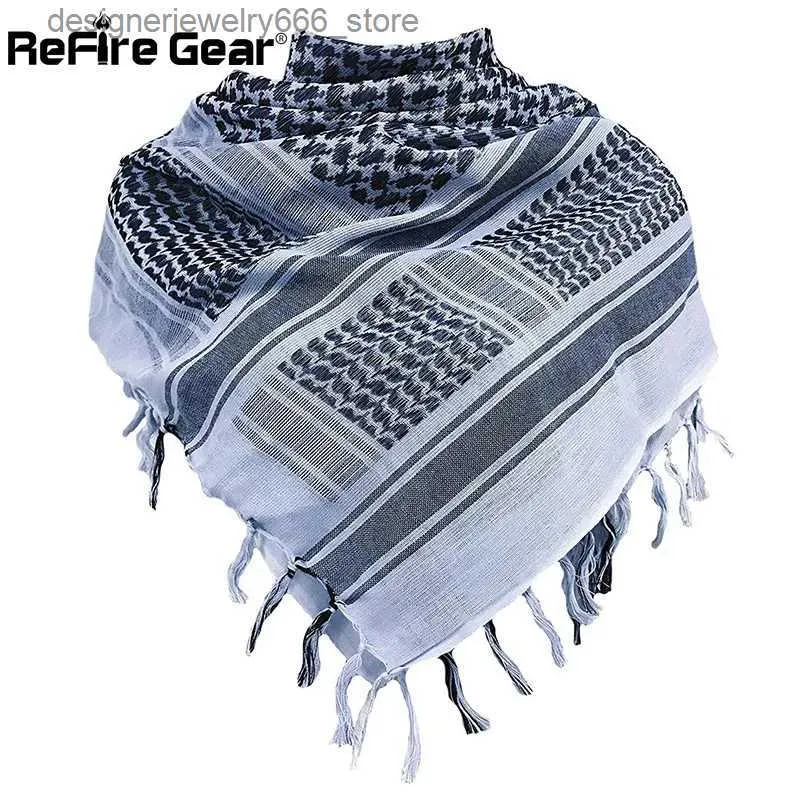 Scarves ReFire Gear Arab Tactical Shemagh Scarf Army Desert Headwear Military Keffiyeh Scarves % Cotton Paintball Combat Arabic Scarf Q231202