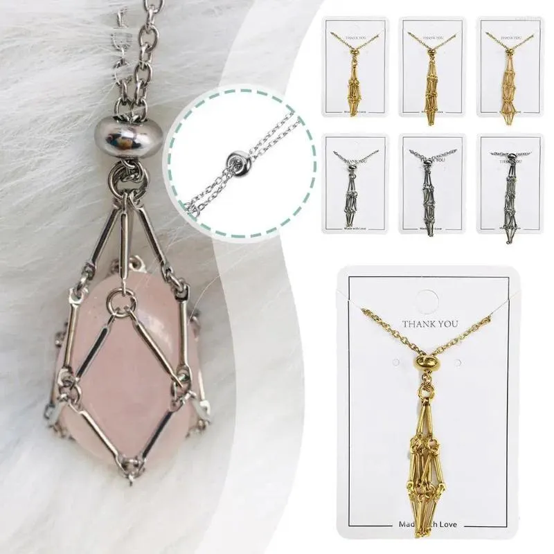 Pendant Necklaces Design Crystal Cage Necklace Holder Net Metal Chain Stone Collecting Adjustable Jewelry Accessories