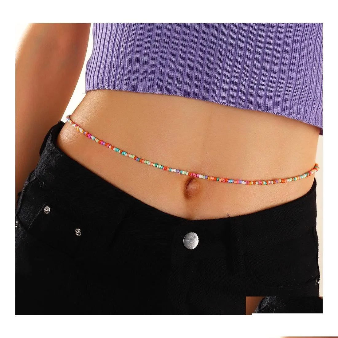 Belly Chains Bohemian Fashion Jewelry Handmade Colorf Chain Bikini Beads Belt Beaded Thin Body Waist Drop Delivery Dhzyb Dhl51