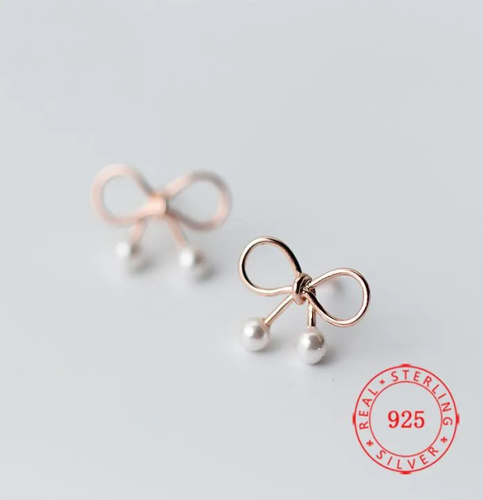 boucles d'oreilles entières de haute qualité en argent sterling 925 boucle d'oreille en or 14 carats perle blanche nœud papillon rosette dame femmes boucle d'oreille chinoise 5252842