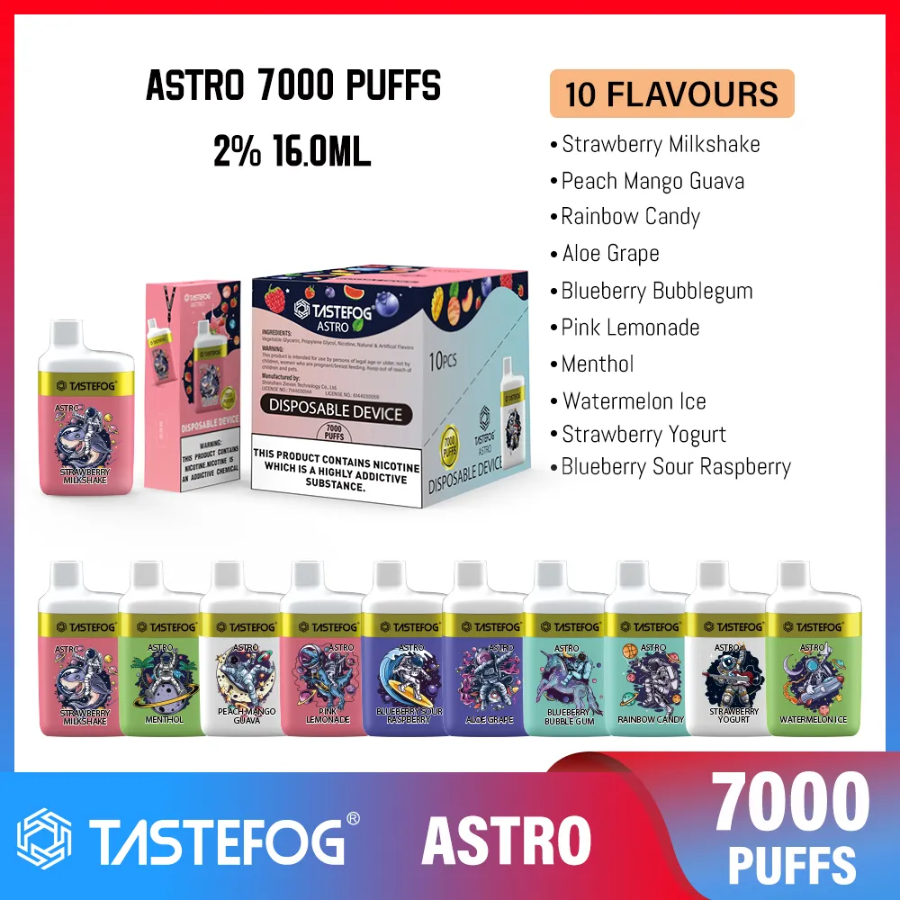 Puff 7000 Authetic Tastefog Astro Vape descartável 10 sabores em estoque cigarro eletrônico por atacado