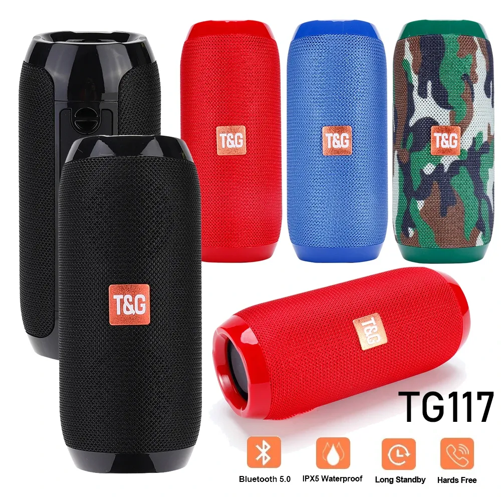 TG117 Portabel högtalare Bluetooth Sound Box Wireless Bass Column Subwoofer Outdoor Waterproof Houdspeaker Support TF Card Radio