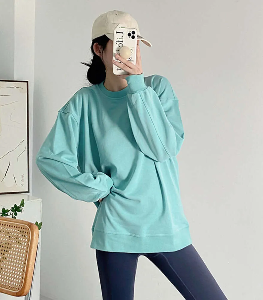 LU Women's Yoga Outfit Sweater Top Casual Loose Gym Perfekt överdimensionerad Crew Sports Shirts Workout Blouse Woman Antumn Long Sleeve For Fitness Sportswear 877