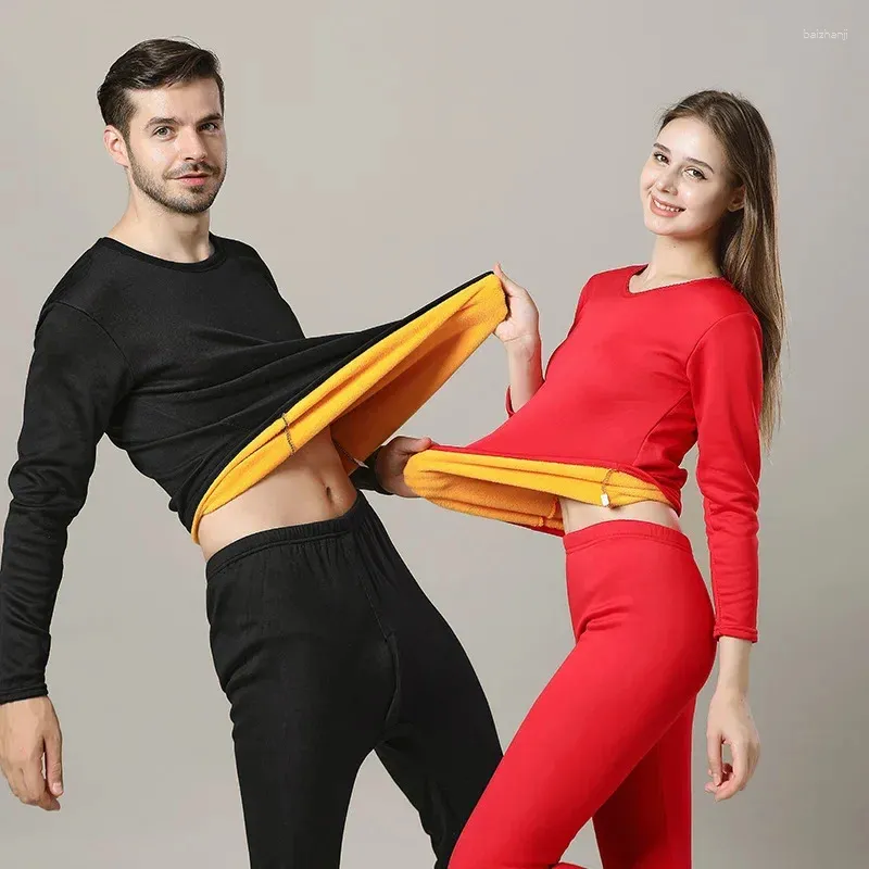 Sous-vêtements thermiques pour hommes et femmes, ensemble chaud, couleur unie, Long Johns, hauts et pantalons, ensemble de Couple, hiver