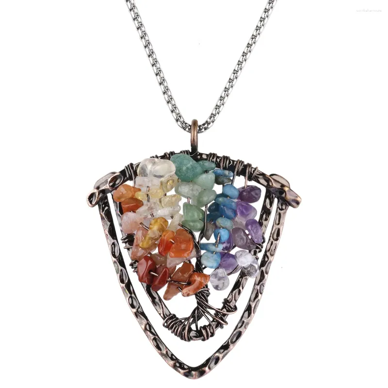 Hänge halsband naturliga tumlade kvartsträd av livsläkning retro sköld form kristallsten charms för diy halsband smycken tillverkning