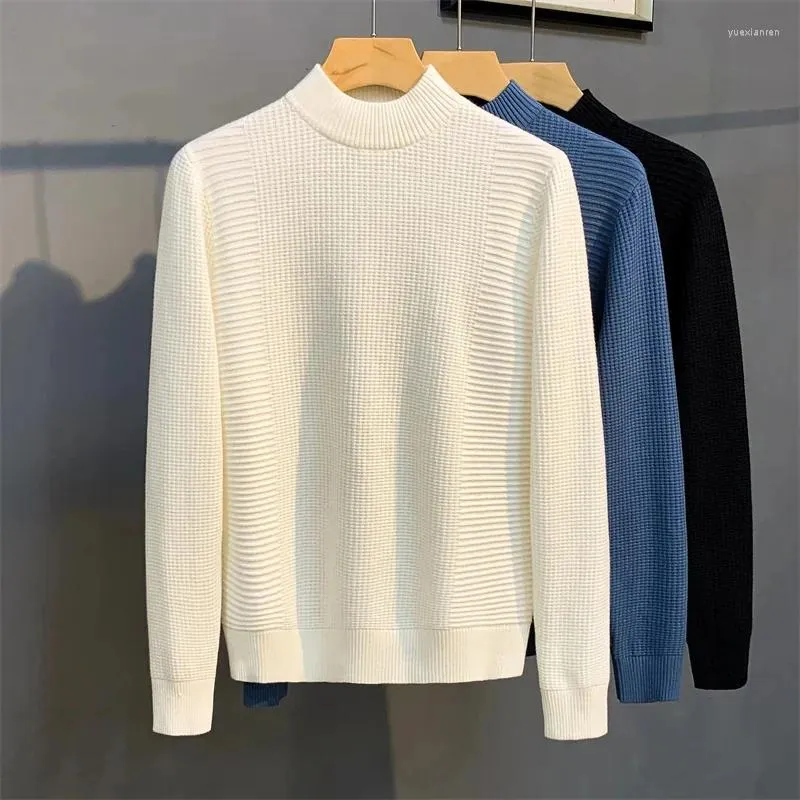 Männer Pullover 2023 Herbst Winter Mode Mock Neck Strickwaren Jumper Männlich Einfarbig Tops Männer Warme Casual Pullover L243