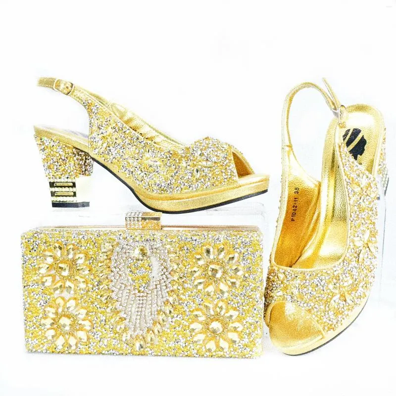 Dress Shoes Doershow Arrival African Wedding And Bag Set Gold Color Italian With Matching Bags Nigerian Lady Party SAF1-7