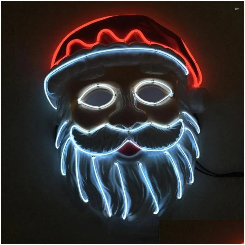 Party Masks Neon LED Lighting Father Christmas Mask Santa Claus Cosplay El blinkande kriss Kringle för Drop Delivery Home Garden Fest Dhnxe