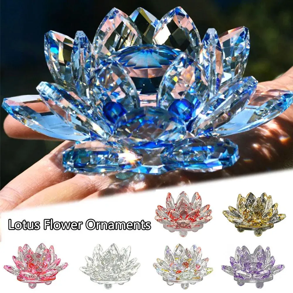 Dekorativa föremål Figurer Crystal Lotus Flower Figurin Hem Bröllopsdekoration Glas Craft Collection Paper Weight Table Ornament Souvenir Gift 231130