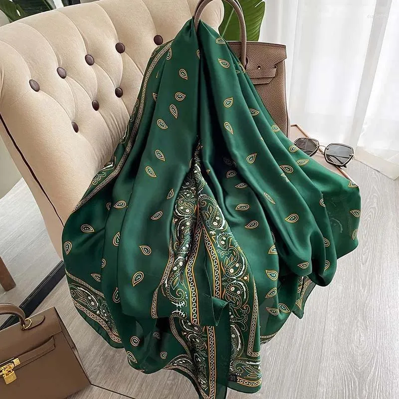 Halsdukar 2023 Spring och Autumn Fashion Silk Scarf Women Outdoor Soft Printed Shawl Beach Lång stor storlek Lady 180 90 cm Hijab