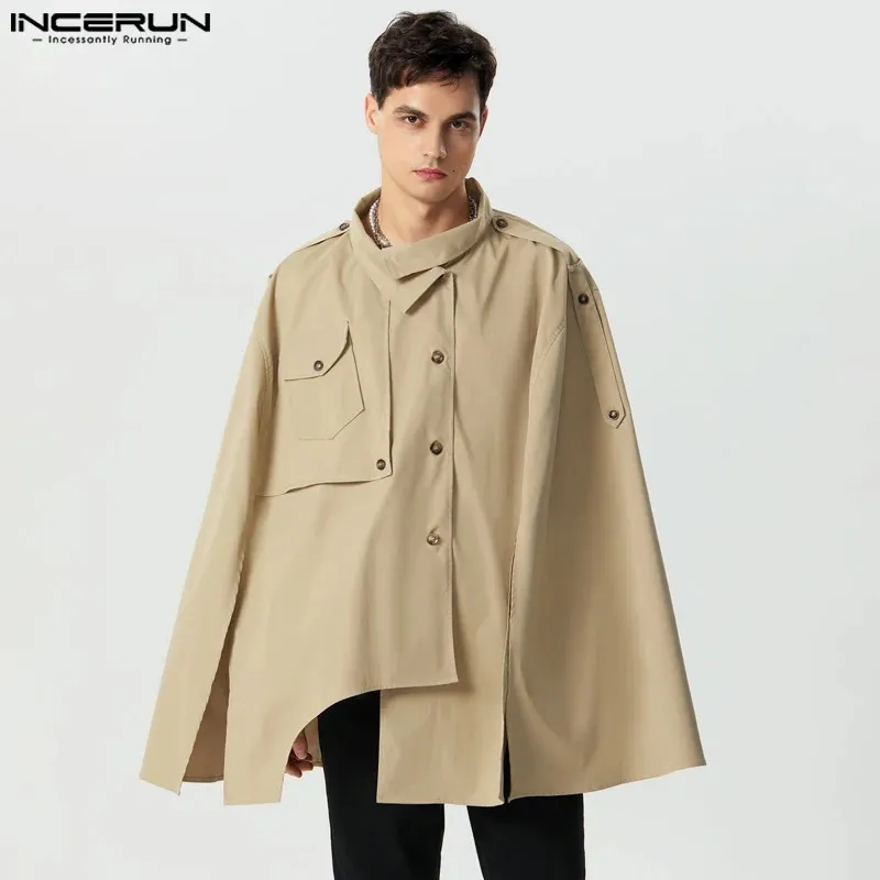 Casacos de Trench Masculinos Homens Manto Casacos Lapela Solta Botão de Cor Sólida Streetwear Casual Masculino Ponchos Capa Moda Irregular Trench S-5XL INCERUN 231130