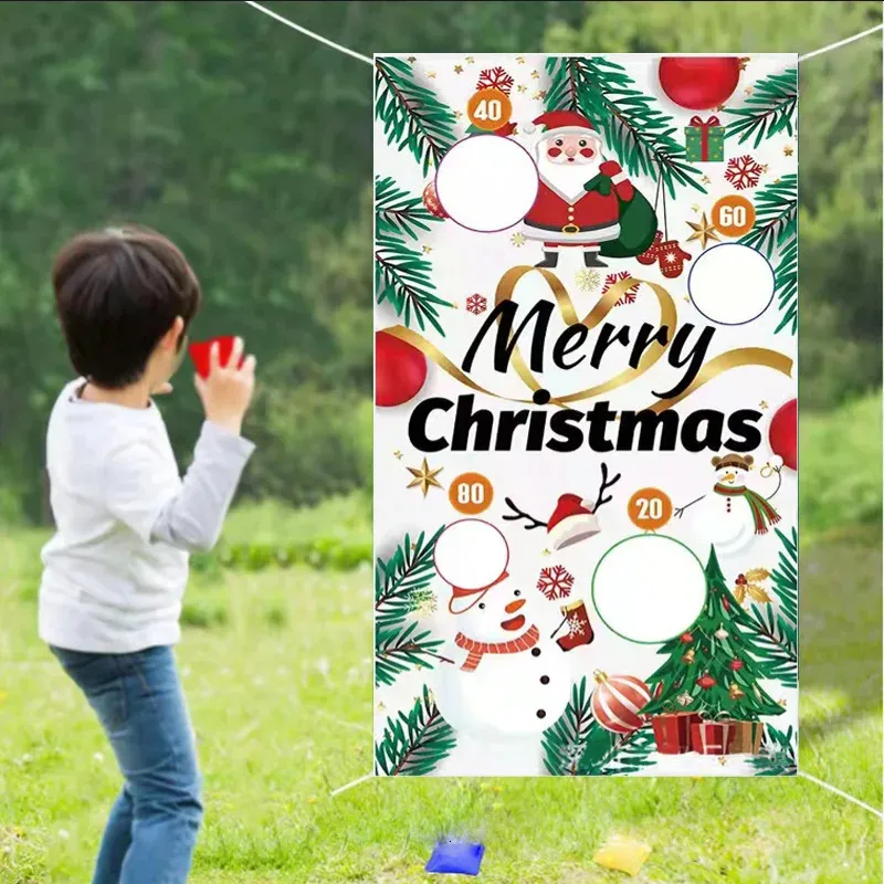 Drapeaux de bannière Réveillon de Noël Jardin Bannière Bean Bag Toss Jeu Drapeau Santa Bonhomme de neige Noël Décoration de jardin festif Bannière 75 * 135 cm 231201