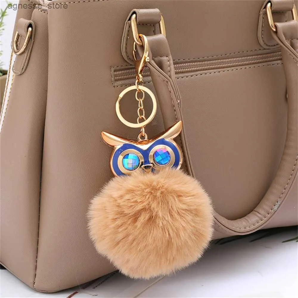 Keychains Lanyards Owl Keychain Women Girl Backpack Handbag Car Keys Decor Charm Animal Fluffy Plush Keyring Accessories Gift R231201